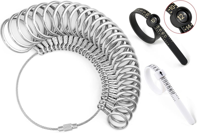 Bflaae Ring Sizer Measuring Tool Kit, 27 PCS Stainless Steel Measuring Ring Tool, US Ring Size 0-13 with Half Size, 2 PCS Reusable Finger Size Tape with Magnified Glass 1-17 USA Rings Size - Image 1